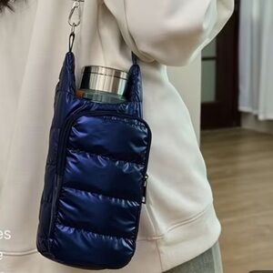Stylish Shiny Blue Quilted Women's Water Bottle Crossbody Bag